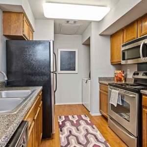 stainless appliances in galley kitchen
