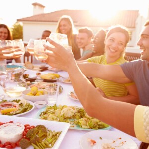friends toasting at table