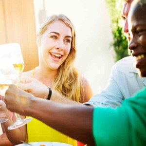 friends toasting at a restaurant